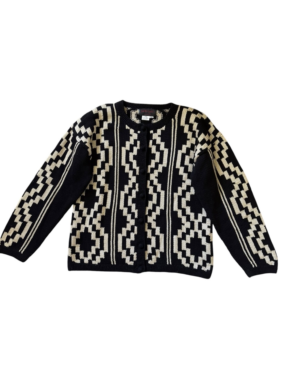 Earth Jones Handmade in Peru Southwestern Aztec Cotton Cardigan Sweater Black